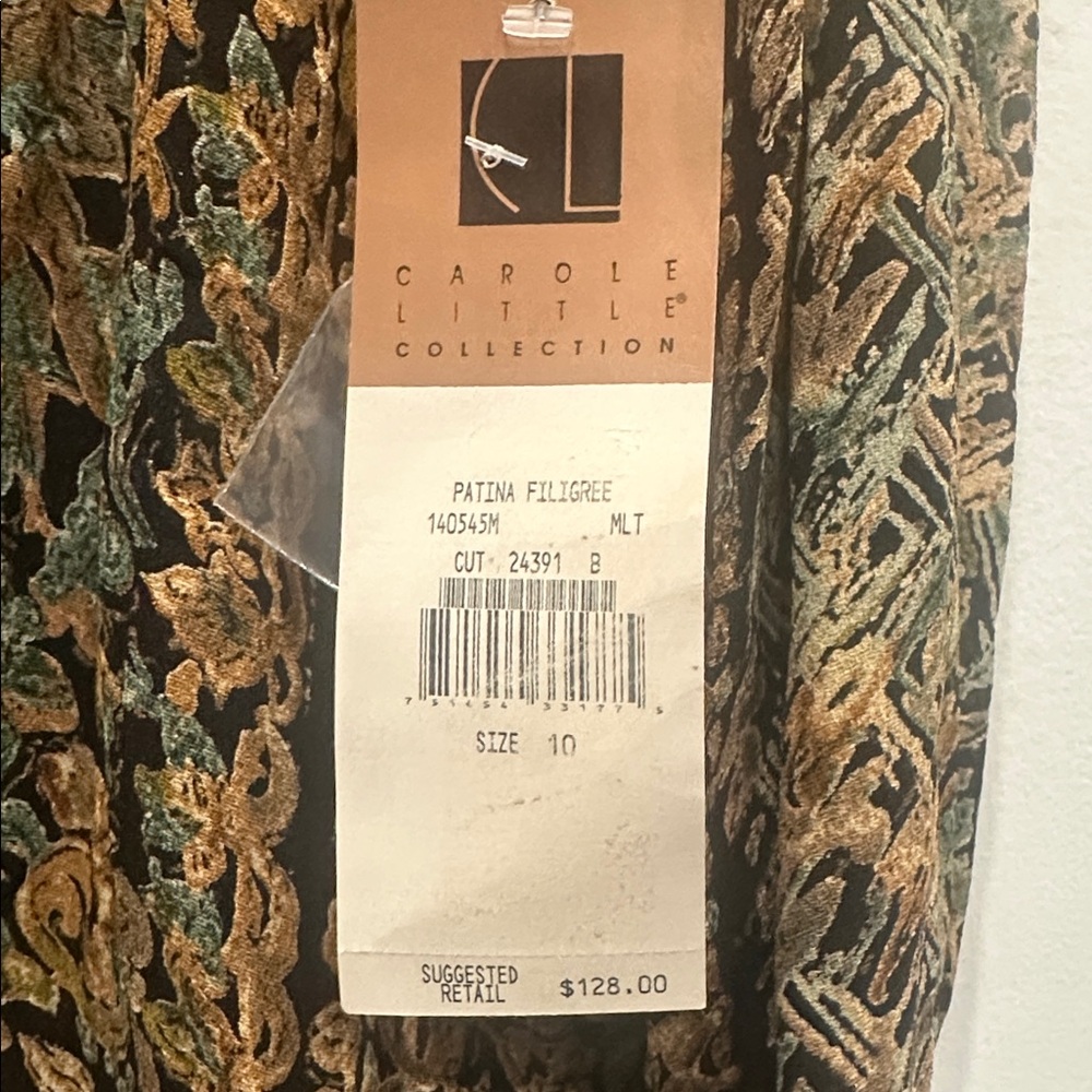 Carole Little vintage 90s long sleeve Top blouse floral brown green size 10 NWT - Picture 2 of 9